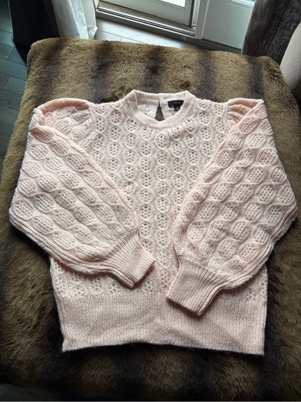 J. Crew Pale Pink Cable Knit Puff-sleeve Sweater NWOT